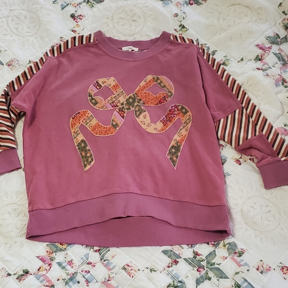 easel Tops - Easel Patchwork Bow 3/4th Sleeve Top
